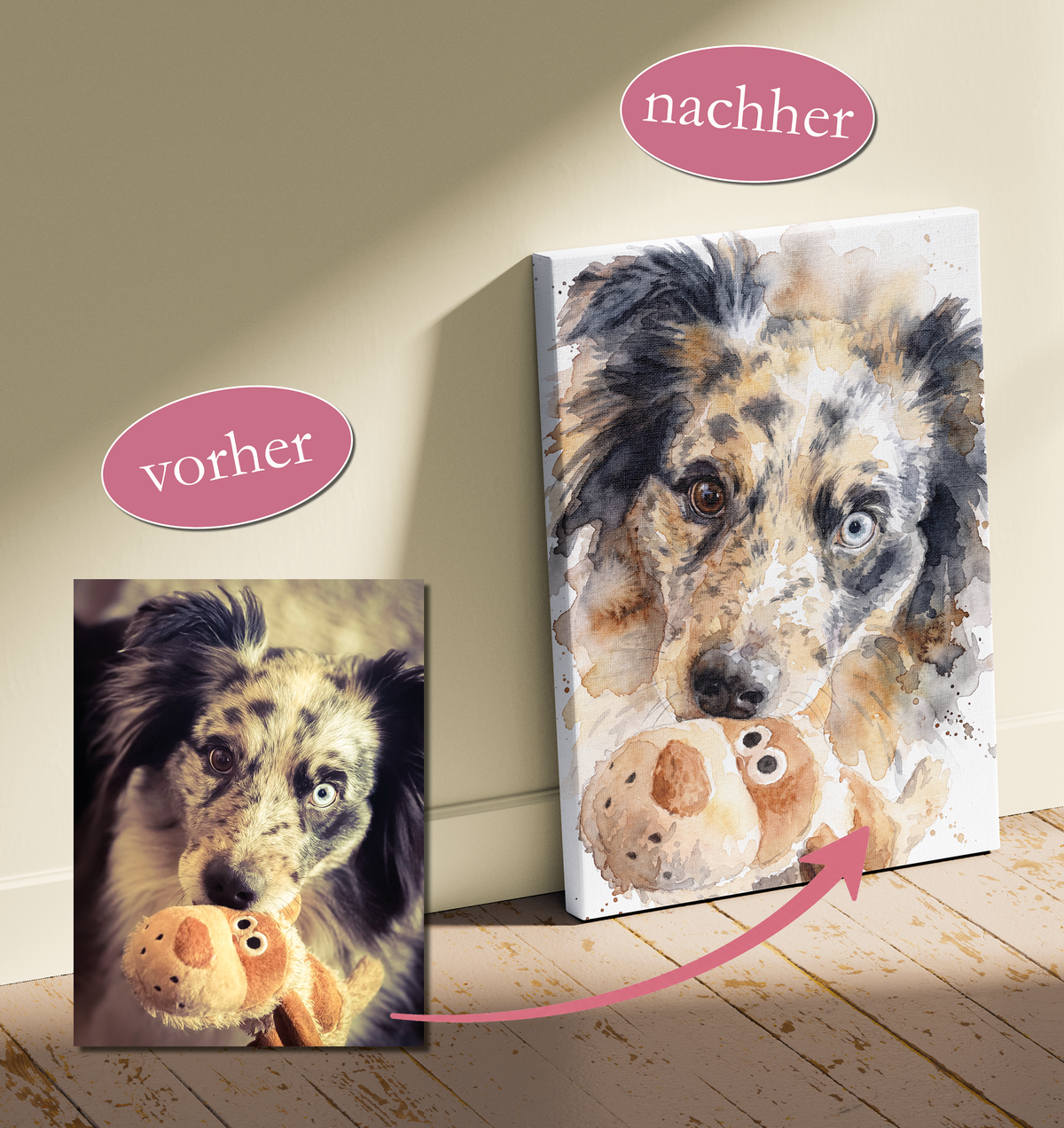 Aquarell-Leinwand: Euer liebster Begleiter als Kunstwerk