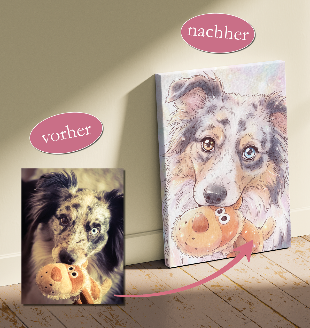 Tierleinwand im Classic-Anime-Stil: Dein Liebling als Anime-Kunstwerk