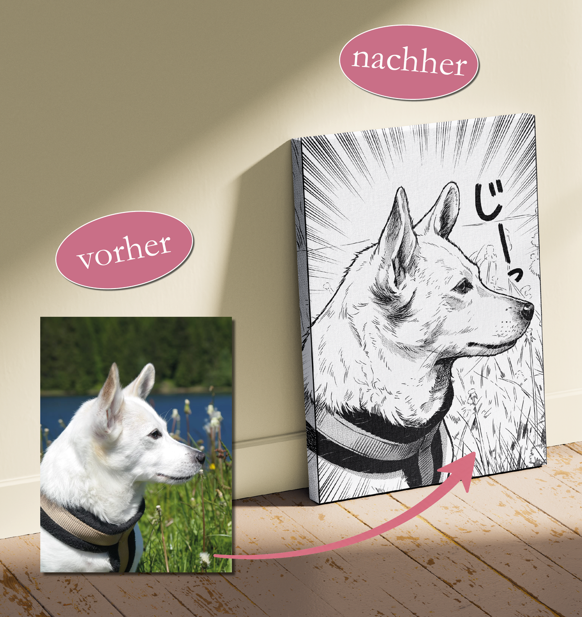 Tierleinwand im Manga-Stil: Dein Liebling als einzigartiges Manga-Kunstwerk.