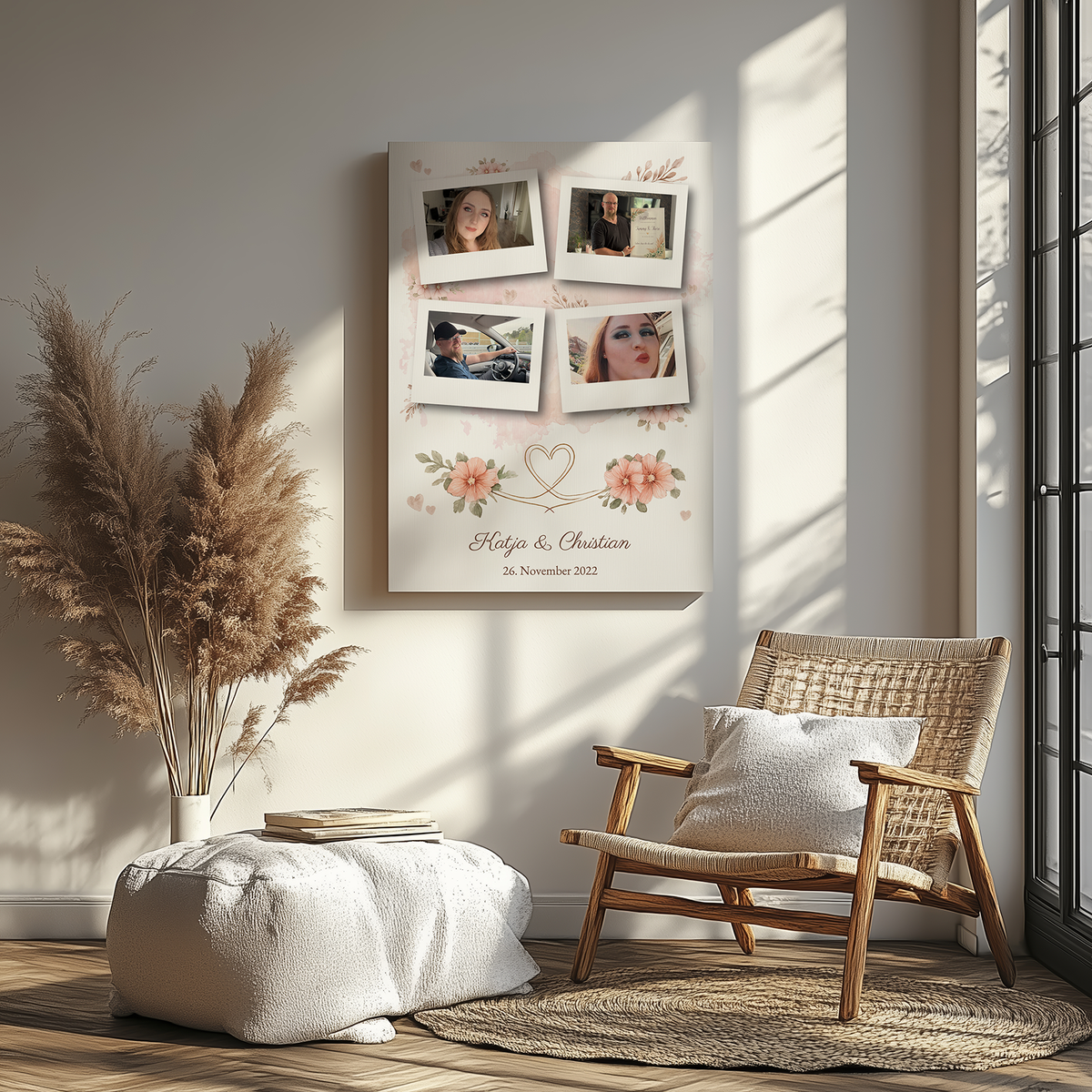 Personalisierte Fotoleinwand – Romantische Polaroid-Collage mit 4 Fotos