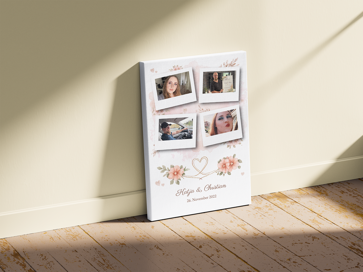 Personalisierte Fotoleinwand – Romantische Polaroid-Collage mit 4 Fotos