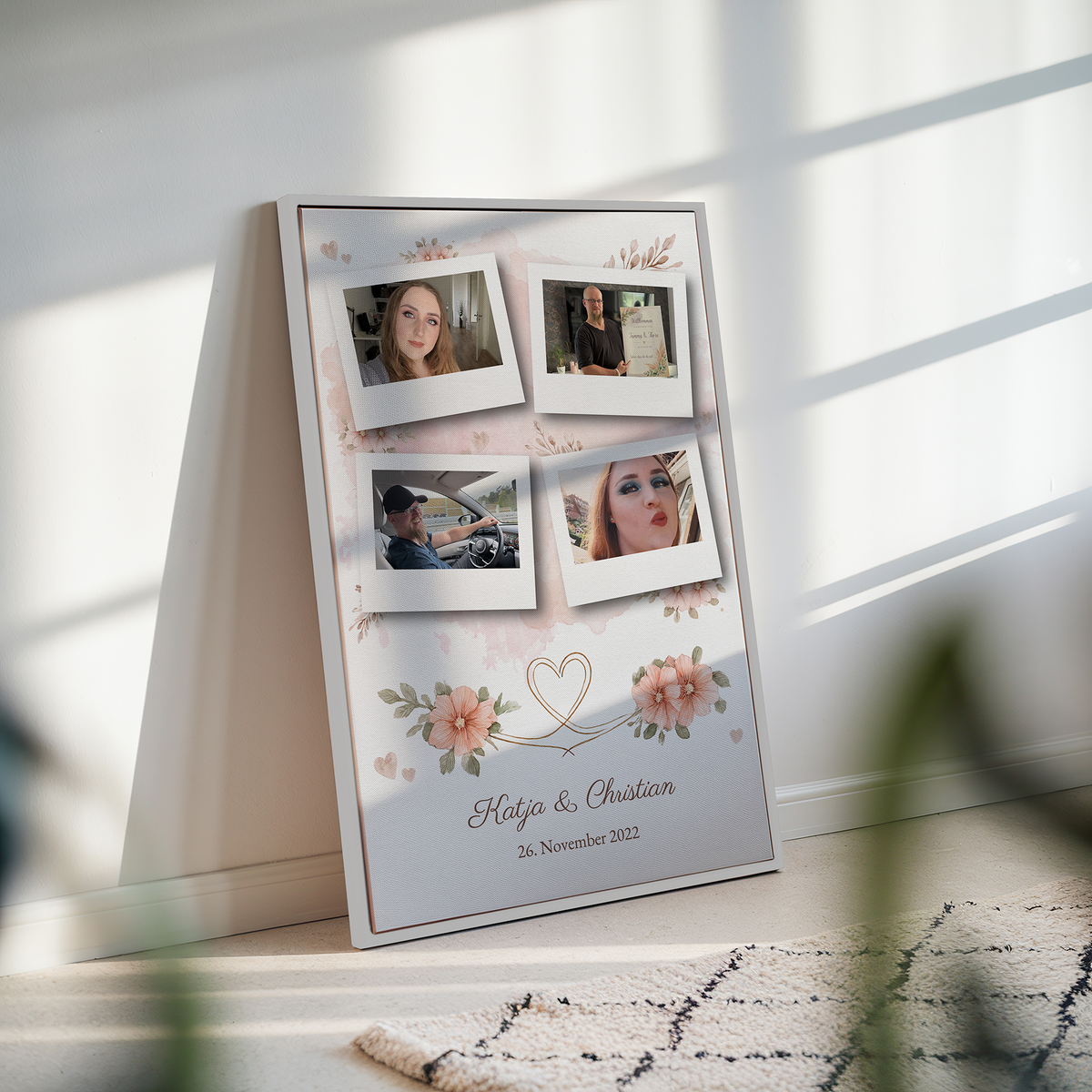 Personalisierte Fotoleinwand – Romantische Polaroid-Collage mit 4 Fotos